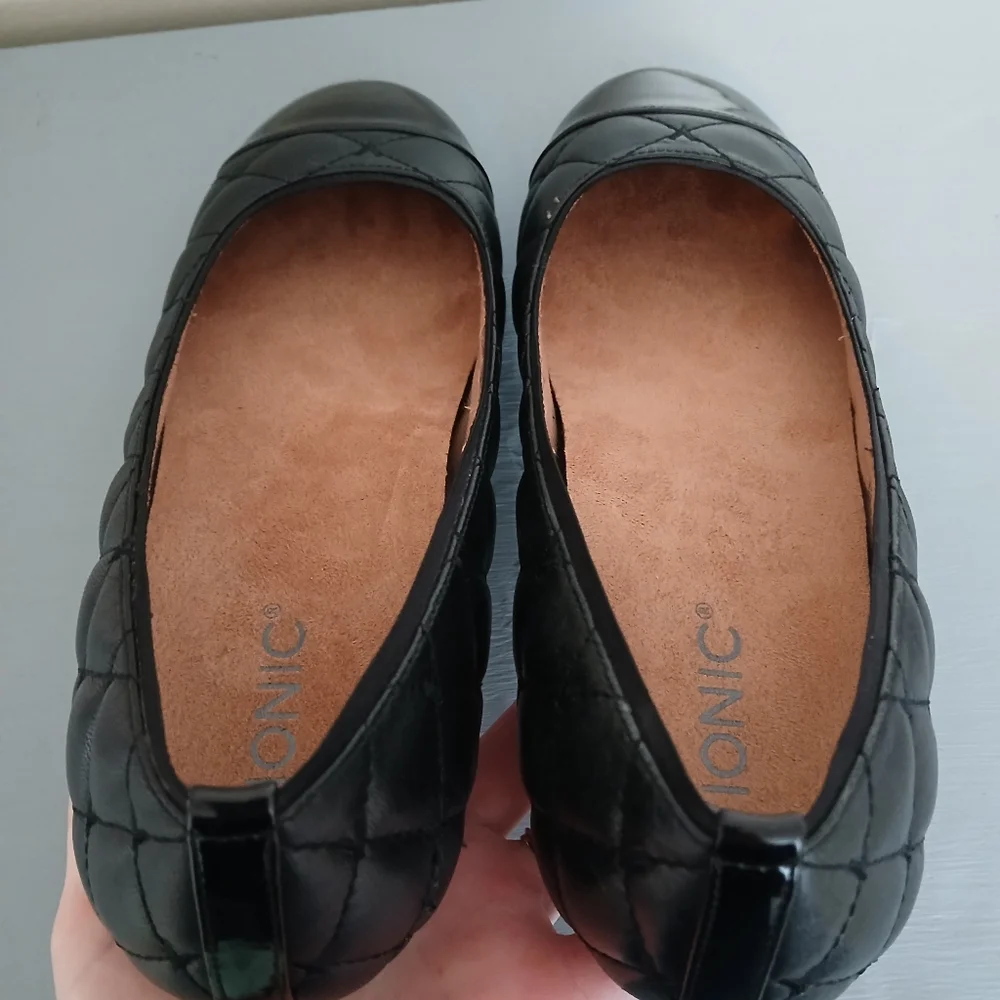 Vionic 8.5 Desiree Black Patent Quilted Ballet Flats comfort Shoes round toe - Picture 5 of 10